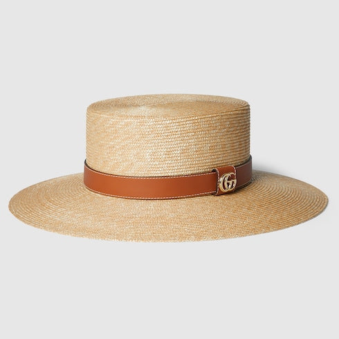 Straw hat with leather detail