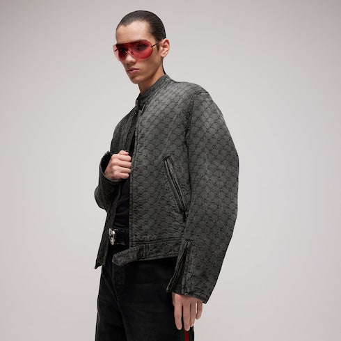 GG cotton denim jacquard zip jacket