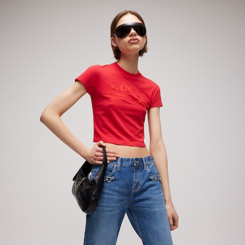 Cotton jersey T-shirt with devoré detail
