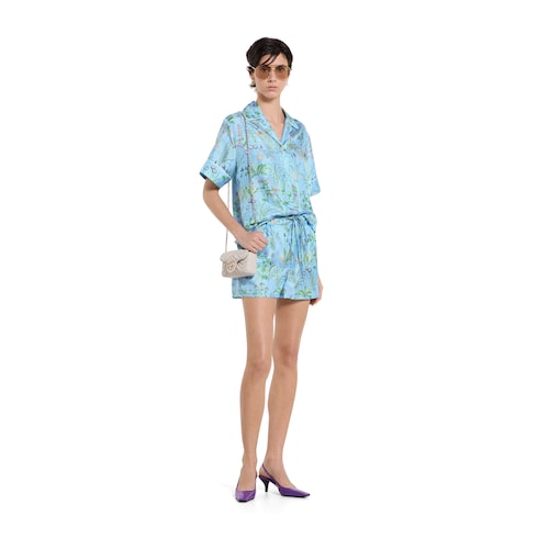 Printed silk twill shorts