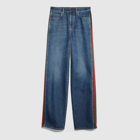 Cotton denim pants with Web insert