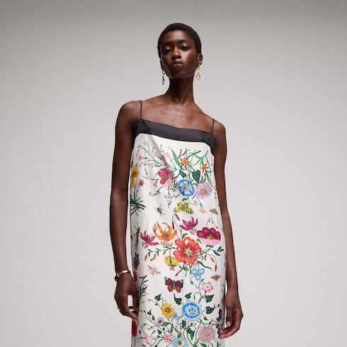 Printed silk twill dress