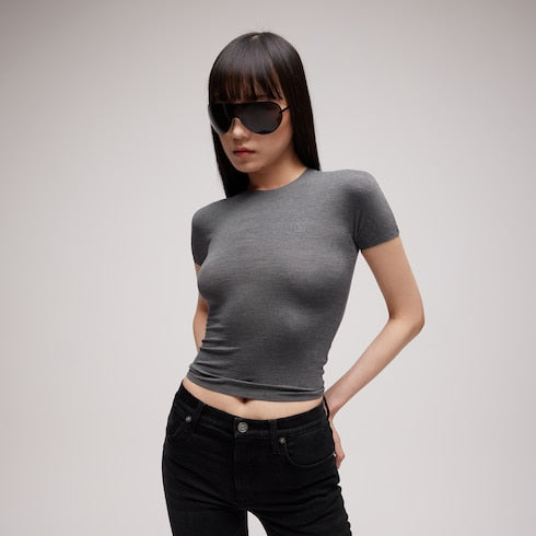 Silk jersey T-shirt with embroidery