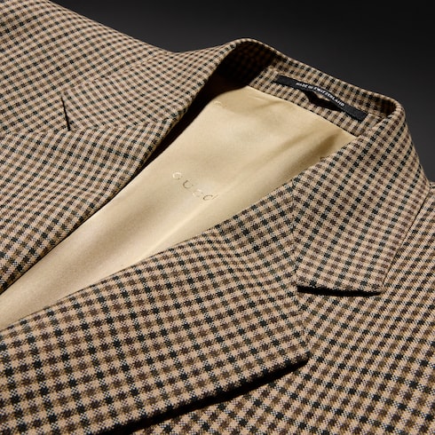 Gingham wool single-breasted jacket