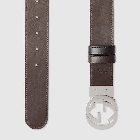 Black Gucci Signature / Brown Leather Reversible Belt
