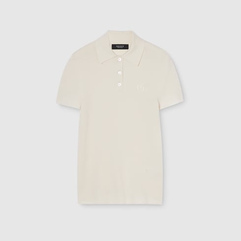 Cashmere silk polo shirt with embroidery