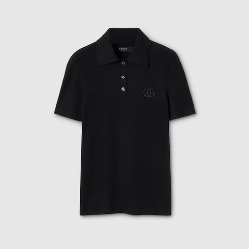 Cashmere silk polo shirt with embroidery