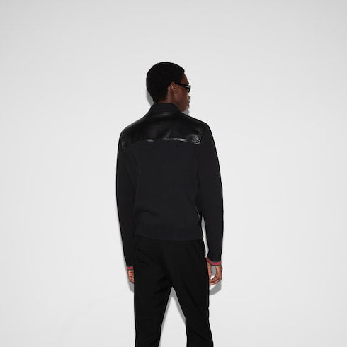 Nappa leather and knit bomber jacket