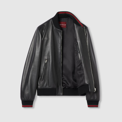 Leather bomber jacket with Web