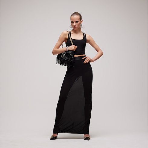 Viscose crêpe jersey long skirt