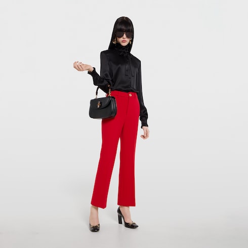 Crêpe wool pants with Double G button