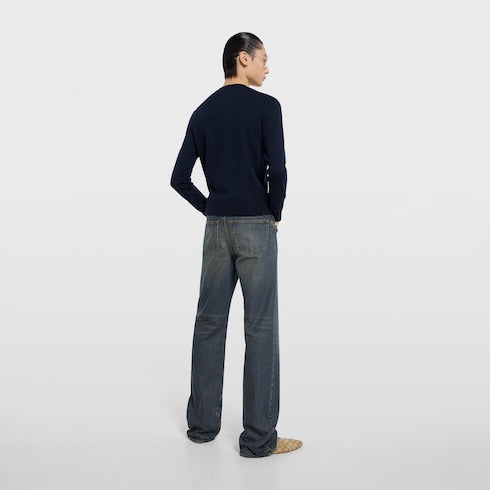 Knit wool sweater with embroidery