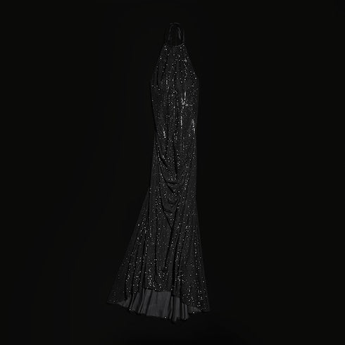 Embroidered silk stretch chiffon long dress