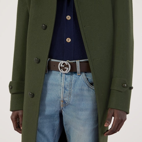Black Gucci Signature / Brown Leather Reversible Belt