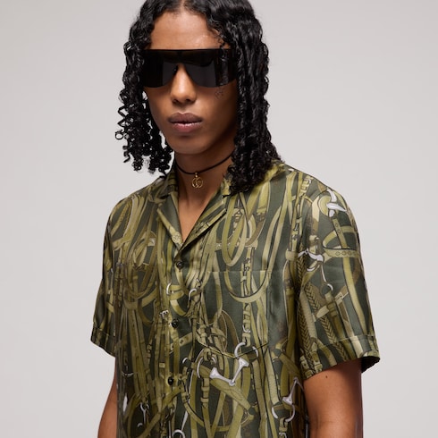 Printed silk bowling shirt
