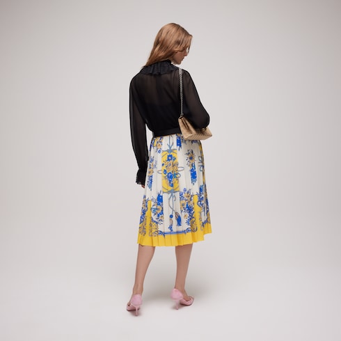 Printed silk midi skirt