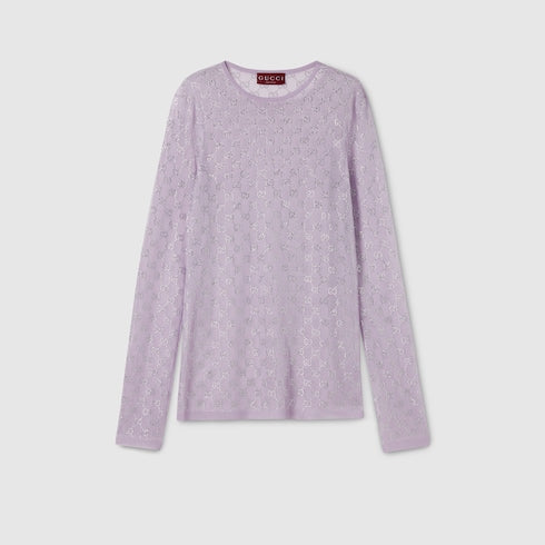 Fine silk T-shirt with GG crystals