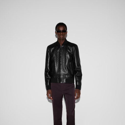 Embossed GG leather bomber jacket