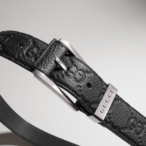 Embossed GG belt with squared buckle