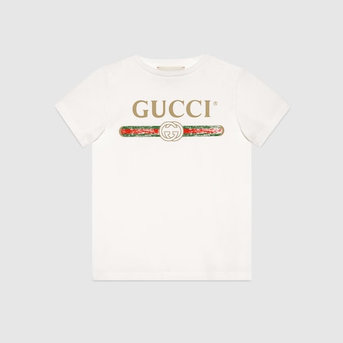 White Cotton Children's T-Shirt With Vintage Gucci Logo