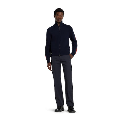 Woven stitch knit wool zip jacket