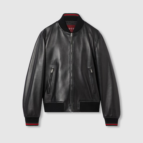 Leather bomber jacket with Web