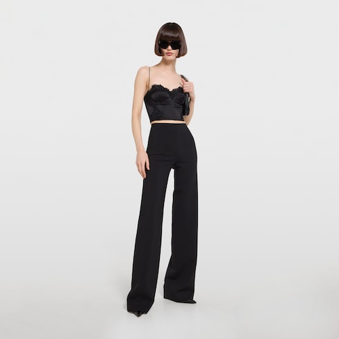 Embroidered silk satin top