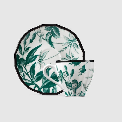 Green Herbarium Coffee Cup And Saucer, Double Set