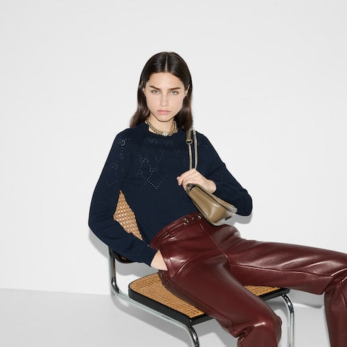 Cotton crewneck top with GG argyle