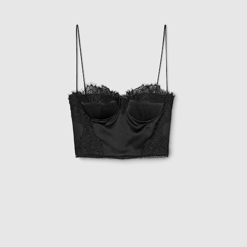 Embroidered silk satin top