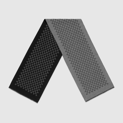 Dark Grey / Black Wool Double Jacquard GG Scarf
