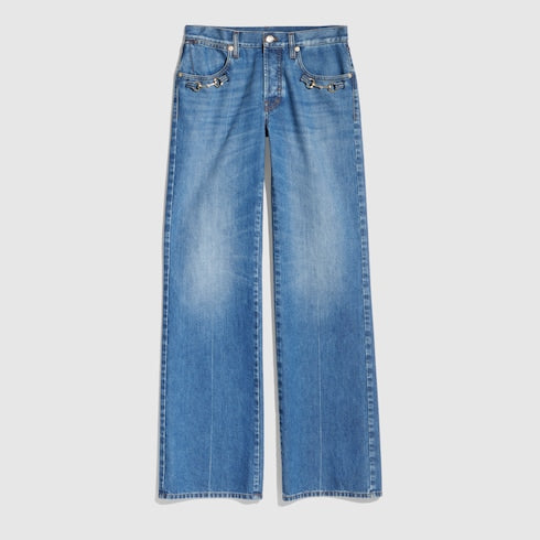 Bootcut cotton denim pants with Horsebit