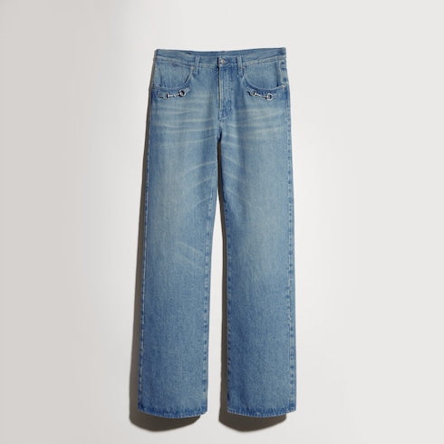 Flared denim pants with Horsebit