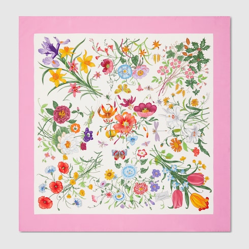 Printed Flora silk twill carré