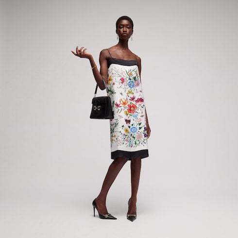 Printed silk twill dress