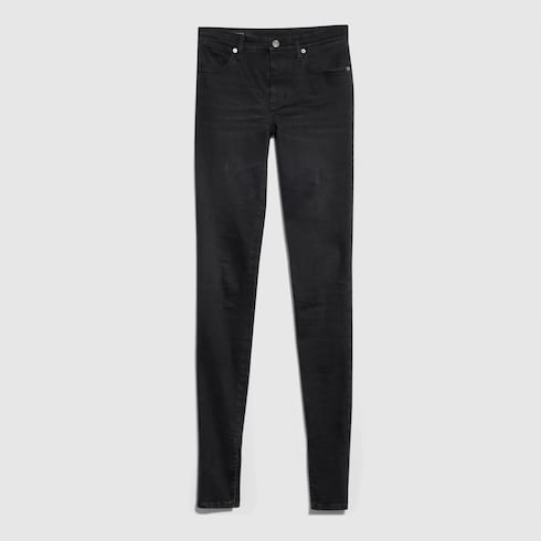 Washed cotton denim skinny pants