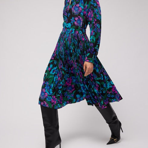 Printed silk crêpe de chine midi skirt