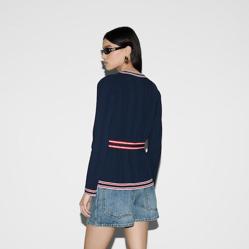Self-tie cardigan with striped trim