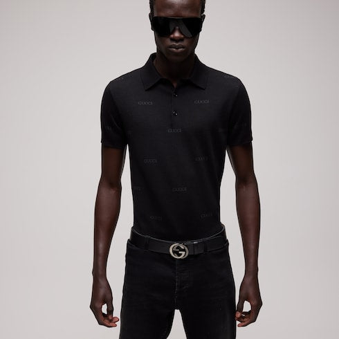 Wool silk Gucci jacquard polo shirt