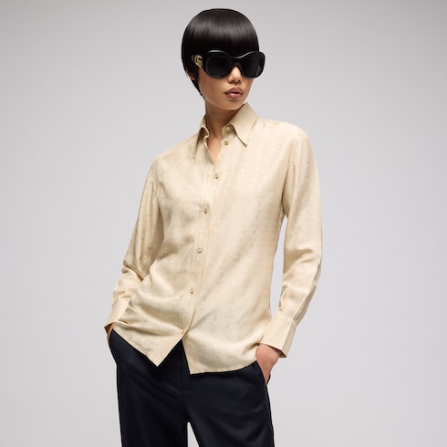 Gucci crest silk habotai jacquard shirt