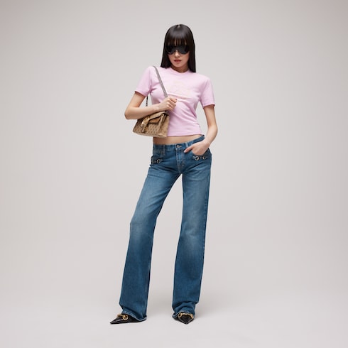 Stretch cotton denim with Horsebit