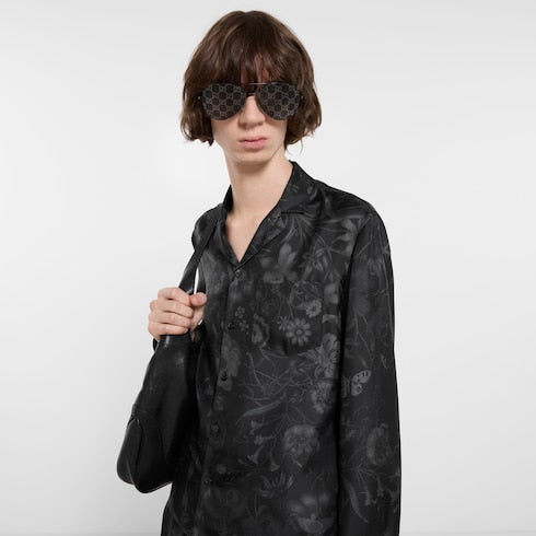 Printed silk twill bowling shirt