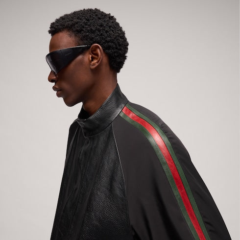 Leather bomber jacket with Web