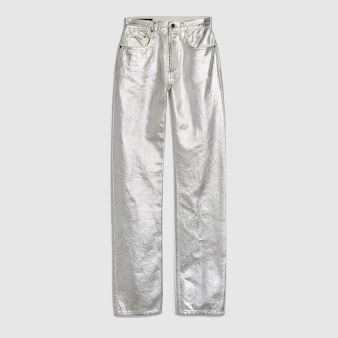 Straight denim pants with soft coating
