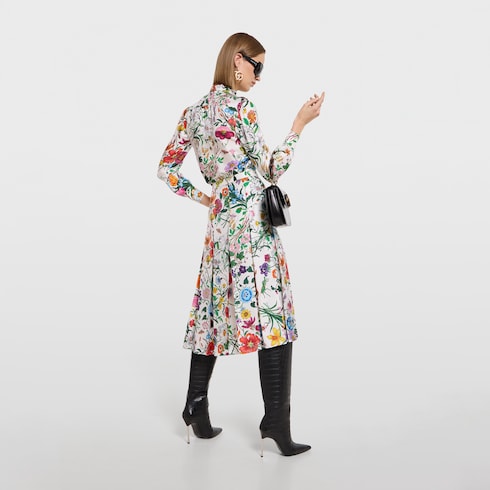 Printed silk twill shirt with bow