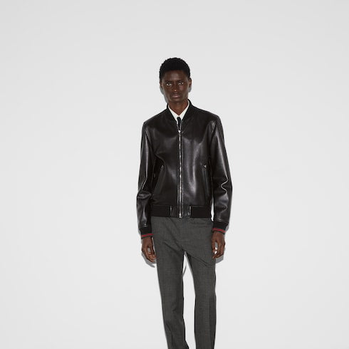 Leather bomber jacket with Web