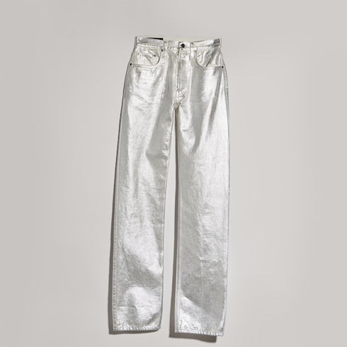 Straight denim pants with soft coating