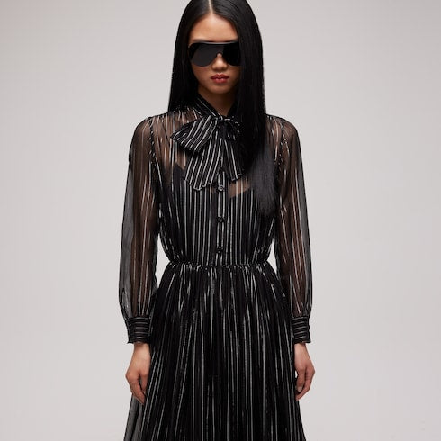 Pinstripe silk organza chemisier dress