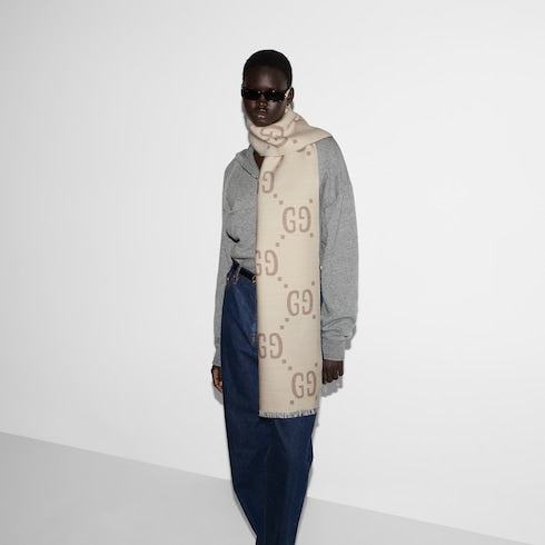 GG jacquard wool silk scarf