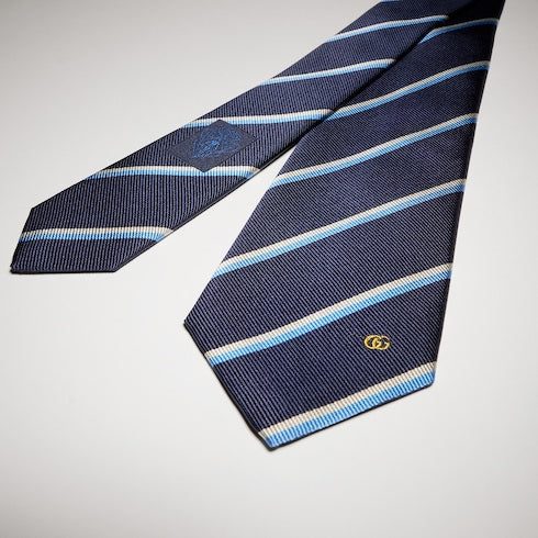 Striped Double G silk jacquard tie